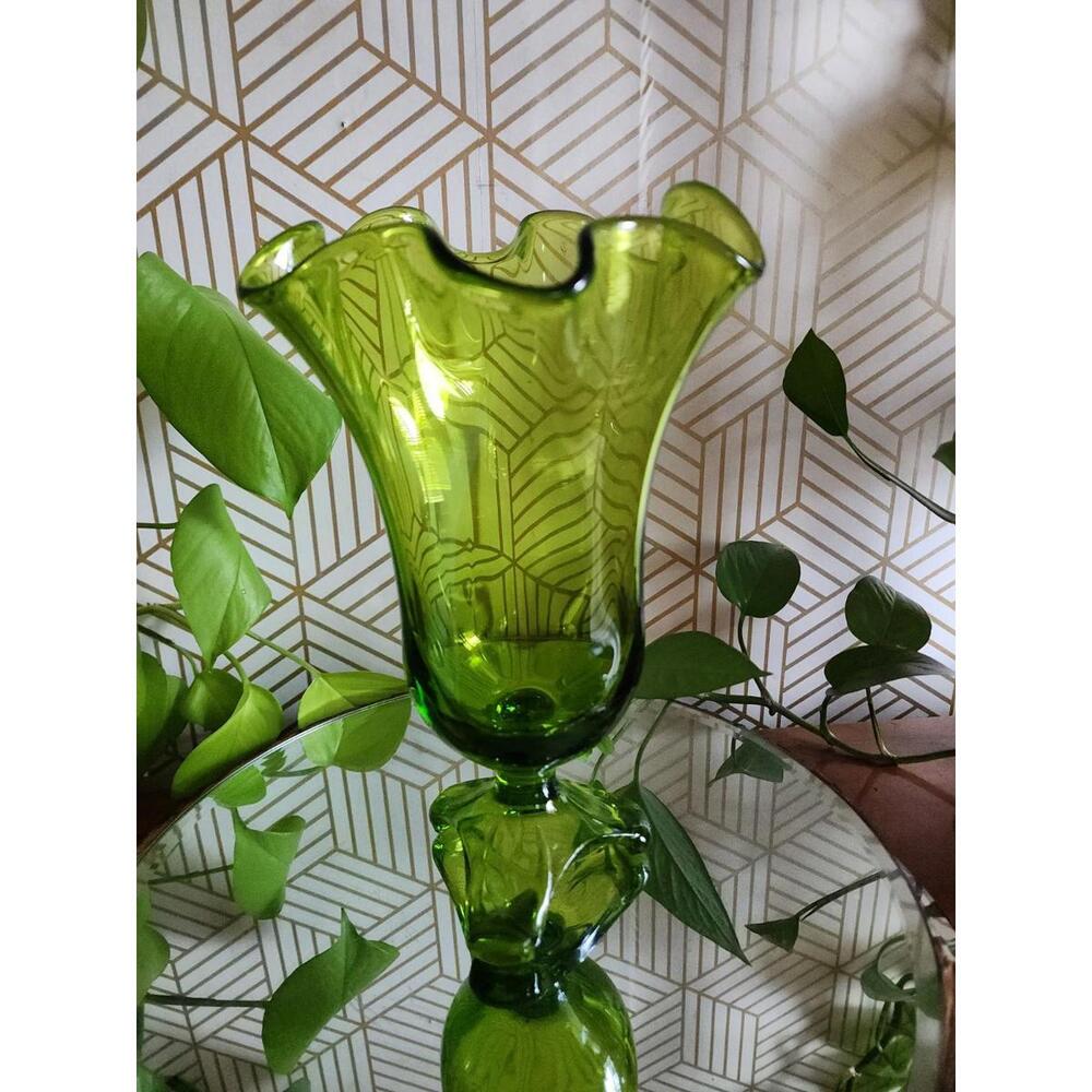 Vintage Viking Glass Green Handkerchief Vase
